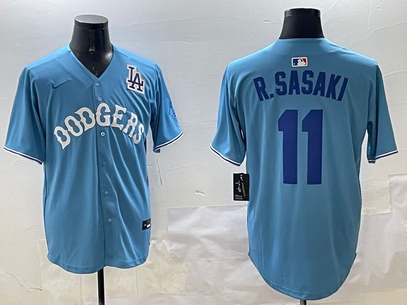 Men Los Angeles Dodgers 11 R.Sasaki Light Blue Joint Name 2025 Nike MLB Jersey style 13